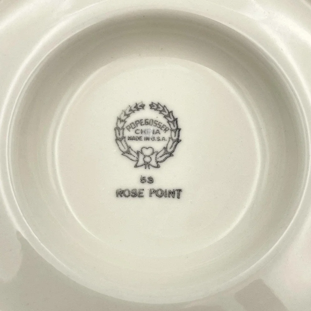 Vintage 1960s Pope Gosser‎ China Rose Point Gravy Boat Attached Underplate USA